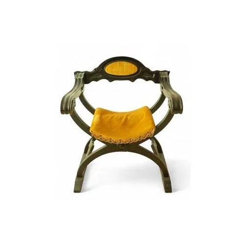 Vintage Savonarola Chair in Dark Wood with Mustard Velvet Upholstered Seat and Backrest For Sale - Image 9 of 9