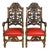 Antique Pair of Carved Walnut Jacobean Revival Throne Chairs With Red Leather Seats For Sale