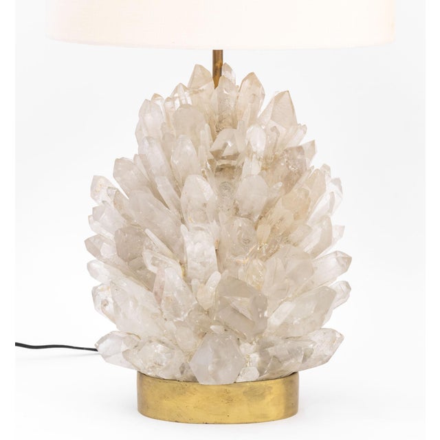 Pair of Craig Van Den Brulle Rock Crystal Table Lamps, mounted on brass circular bases, with brass "CV plaque. Overall:...