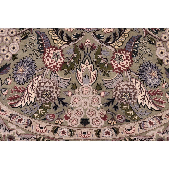 Shabby Chic Shabby Chic Floral 1990's Pak-Persian Green/Gray Wool Round Rug- 6'3'' X 6'4'' For Sale - Image 3 of 9