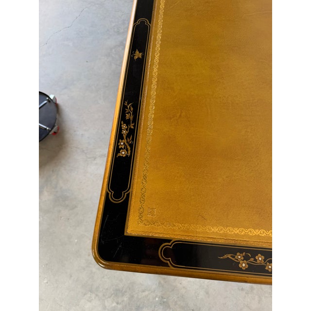 Vintage Baker Furniture Chinoiserie Desk Table With Leather on Top & Brass Handles For Sale - Image 14 of 18