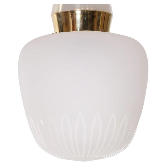 Swedish Glass & Brass Ceiling Light attributed to Böhlmarks, 1940s For Sale