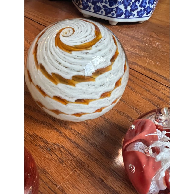 1970s Collection of Orange and Red Glass Paperweights- Set of 4 For Sale - Image 9 of 12