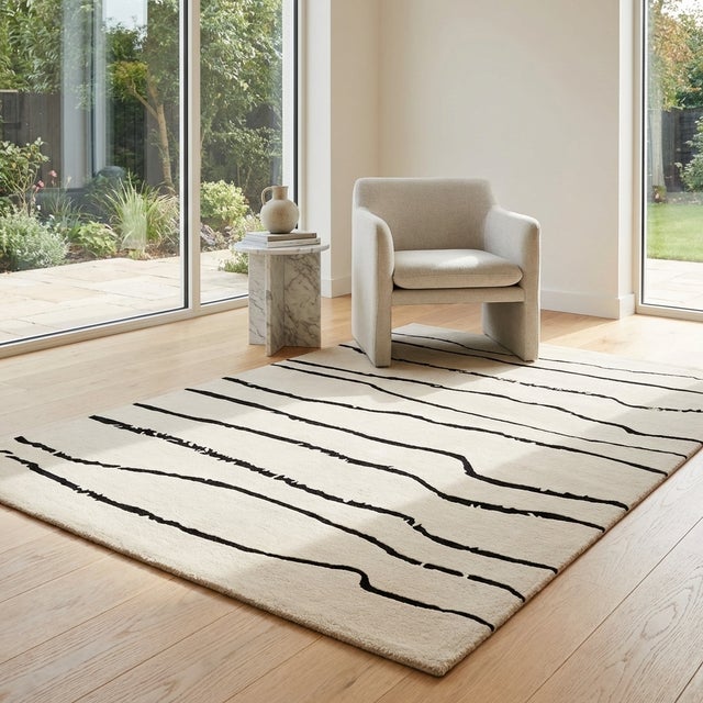 Hand-Tufted Wool Rug 7x9 - One-of-a-Kind Modern Art Carpet For Sale - Image 4 of 11