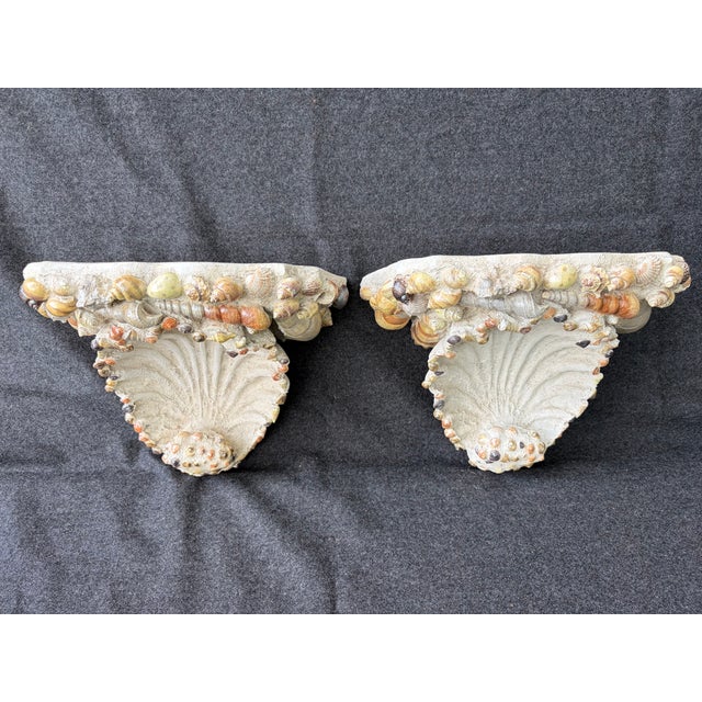 Wood Vintage Coastal Seashell Encrusted Wall Bracket a Pair For Sale - Image 7 of 17