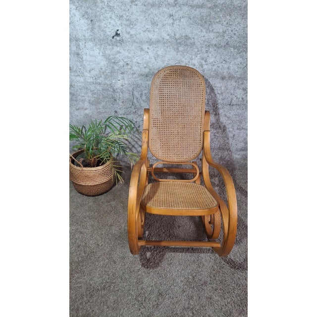 Thonet-Style Rocking Chair in Bent Beechwood and Caning, 1960s For Sale - Image 4 of 12