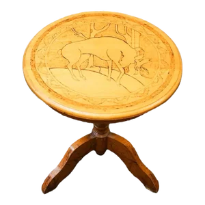 1940s Contemporary Burnt Etch Decorated Pine Tilt-Top Lamp Table by Kew Williams