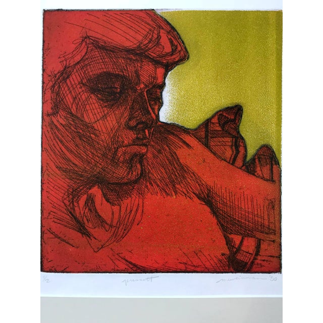 Persimmon Vintage Original Modernist Etching Portrait by Melissa Weinman For Sale - Image 8 of 9