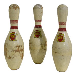 Vintage Red Crown Brunswick Bowling Pins - 3 Pieces