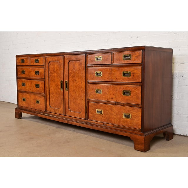 Century Furniture Mid-Century Hollywood Regency Campaign Burl Wood Triple Dresser or Credenza, Circa 1970s For Sale - Image 13 of 13