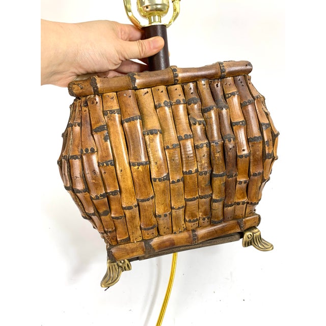 Brown 1980s Chinoiserie Asian Safari Style Rectangle Bamboo Table Lamps - a Pair For Sale - Image 8 of 10