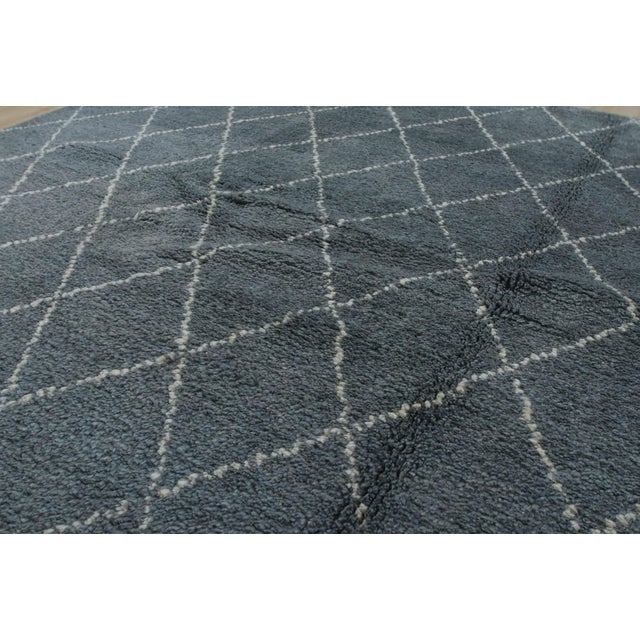 Textile Moroccan Rug 8’4” X 9’10” Blue Wool Contemporary Hand-Knotted Carpet For Sale - Image 7 of 12