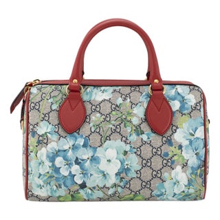 Gucci Gg Blooms Gg Supreme Floral Blue and Red Small Boston Shoulder Bag For Sale
