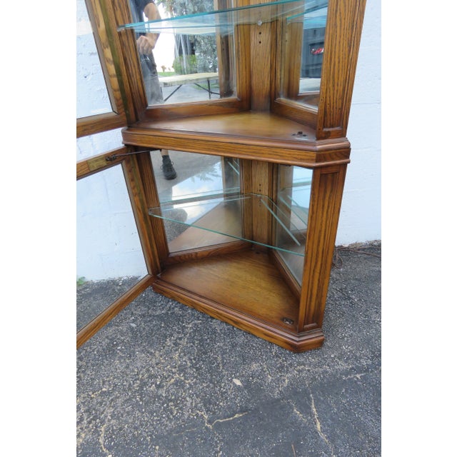 Tall Oak Corner Display China Cabinet Cupboard by Gordon's For Sale - Image 10 of 12
