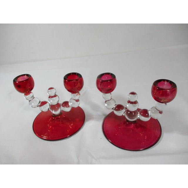 Ruby Red 1920s Art Deco Ruby Flash Bubble Candle Holders, Pair For Sale - Image 8 of 10