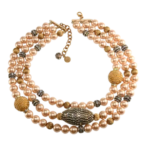Francoise Montague Rhinestones Beige Pearls Statement Necklace