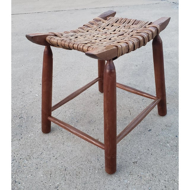 Wood Mid 20th Century Primitive Maple and Split Vine Seat Stool For Sale - Image 7 of 7
