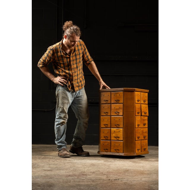 American Early 20th Century Rotating Hardware Cabinet With Pull Drawers For Sale - Image 3 of 10