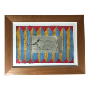 Pierre Marie Brisson, "Jouer De Boules", Framed Mixed Media Collage on Handmade Paper
