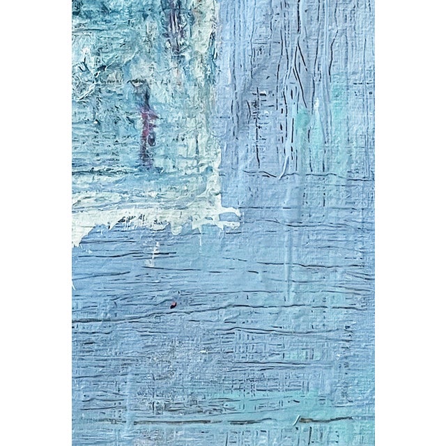 Abstract Expressionism Azure Nocturne White Framed Sky Blue Abstract Painting For Sale - Image 3 of 3