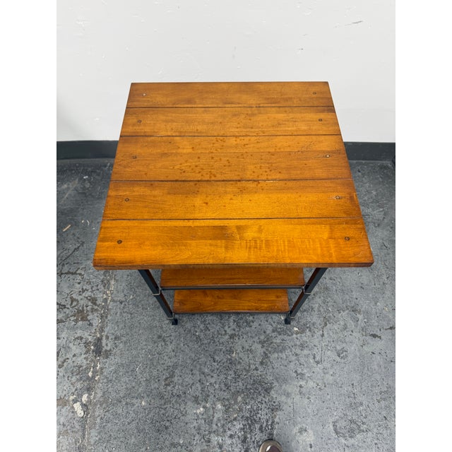 Industrial Iron + Wood Three Tier Side Table For Sale In San Francisco - Image 6 of 12