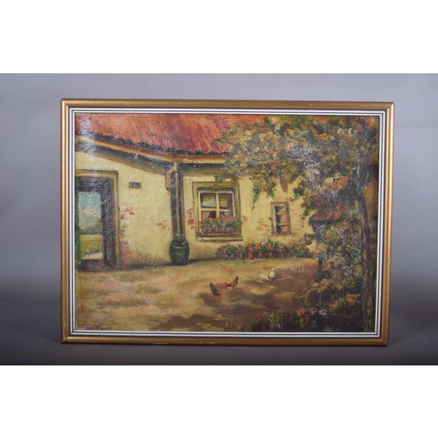 Unknown, Farmhouse Courtyard with Chickens, 1890s, Oil on Canvas For Sale - Image 8 of 8