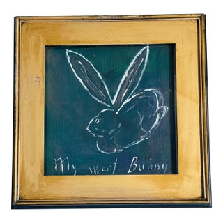 Abstract Moon Bunnies by Elia Sketch Painting in Gold Frame For Sale