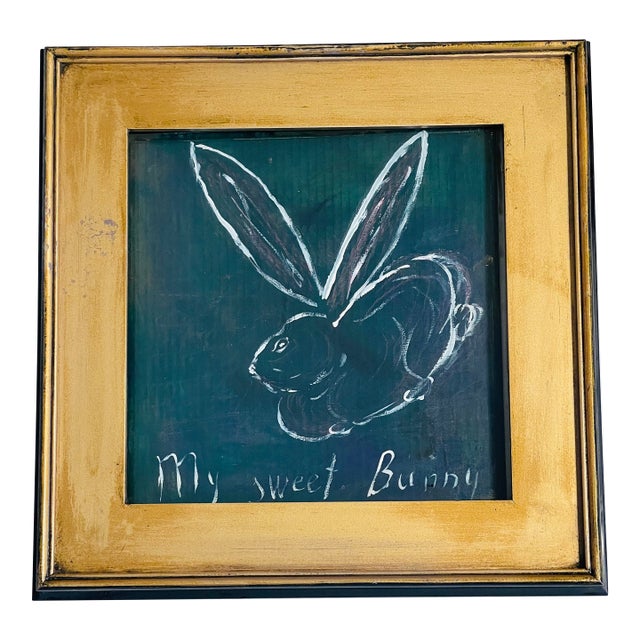 Abstract Moon Bunnies by Elia Sketch Painting in Gold Frame For Sale