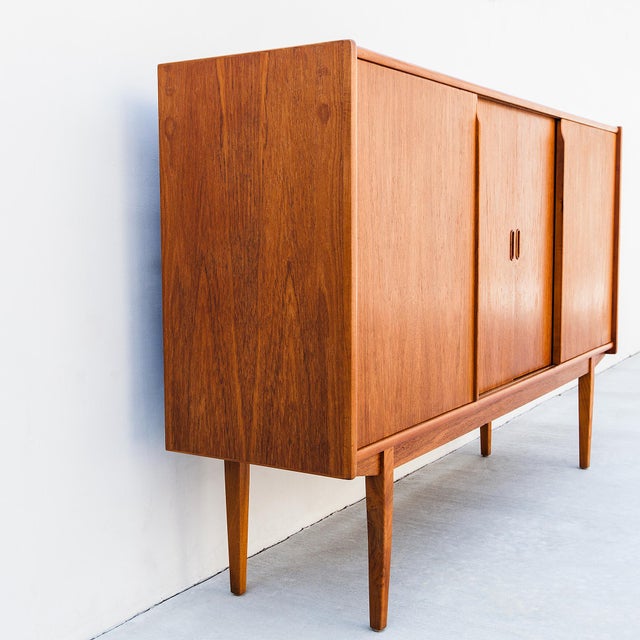 Brown 1960s Danish Mid Century Modern Teak Highboard For Sale - Image 8 of 17