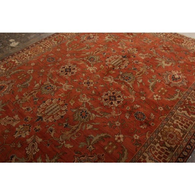 1920s Hand-Knotted Antique Oushak Rug in Beige-Brown and Red Medallion Pattern For Sale - Image 5 of 8