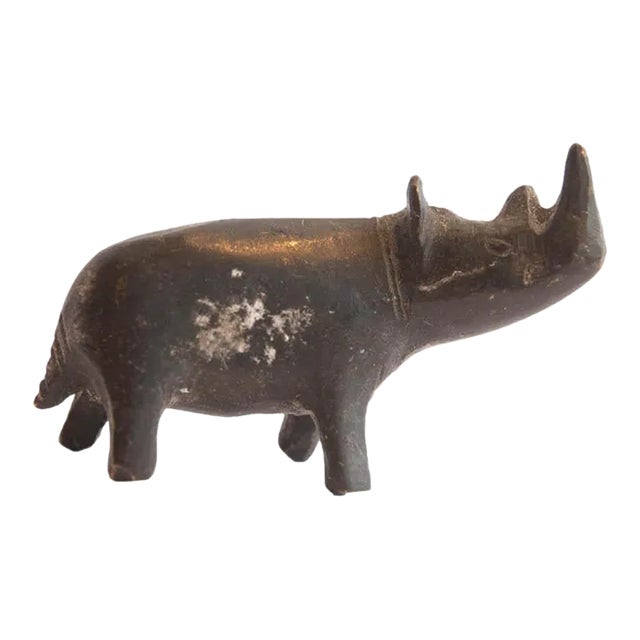 Vintage African Dark Patina Rhino Figurine For Sale