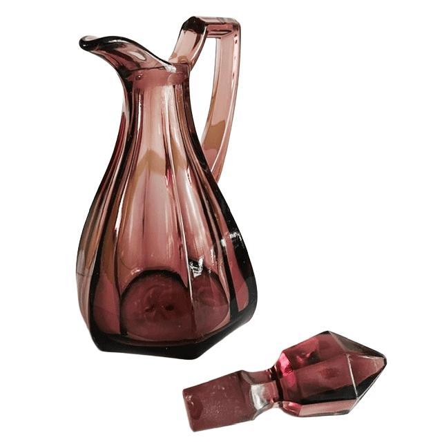 Vintage Art Deco Glass Carafe and Glasses in Mulberry Purple, 1950s, Set of 6 For Sale - Image 12 of 14