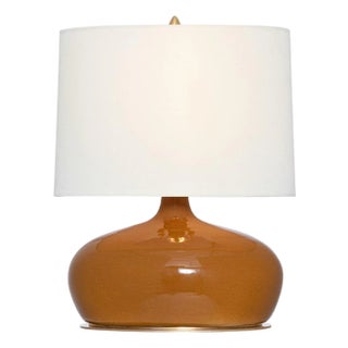 Thomas O'Brien by Visual Comfort Signature Olinda 17" Low Table Lamp in Crackled Sienna with Linen Shade For Sale