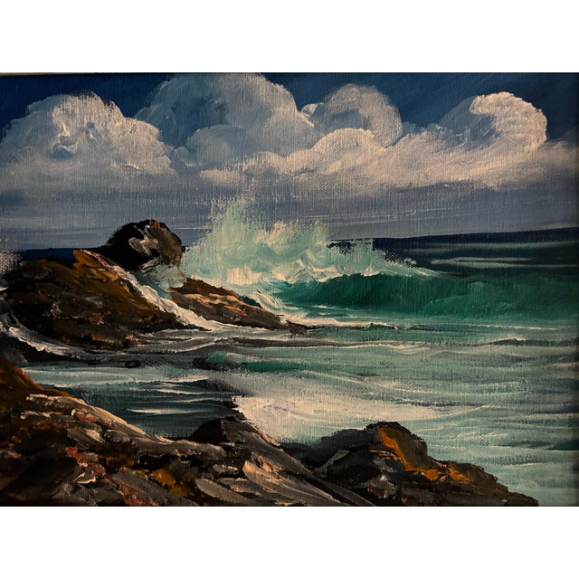 Impressionist Vintage 1977 Framed Seascape Oil Painting For Sale - Image 3 of 4