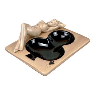Mid-Century Porcelain Nude Pin Up Girl Ace of Clubs Cigar Ashtray For Sale