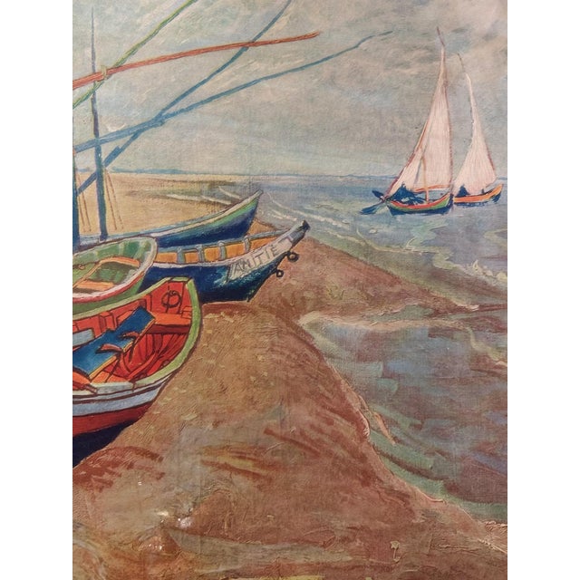 Beige Late 20th Century Van Gogh Wood Transfer Print, Coastal Greywashed Wood Frame Wall Art For Sale - Image 8 of 9