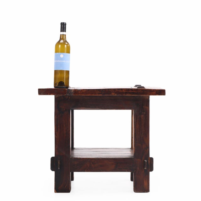 1960s French Solid Oak Brutalist End Table, C. 1960. For Sale - Image 5 of 7