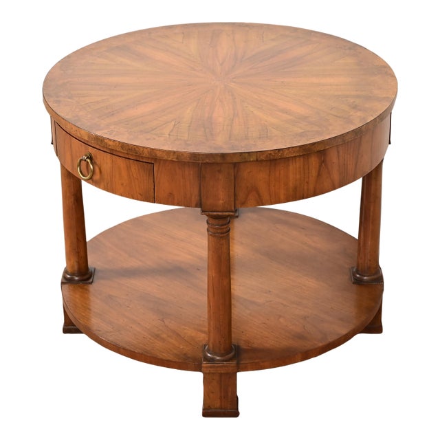 Baker Furniture French Empire Cherry and Burl Wood Tea Table, Circa 1960s For Sale