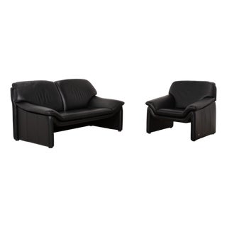 Atlanta 2-Seater Sofa and Armchair in Black Leather from Lauuser, Set of 2 For Sale