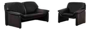 Atlanta 2-Seater Sofa and Armchair in Black Leather from Lauuser, Set of 2