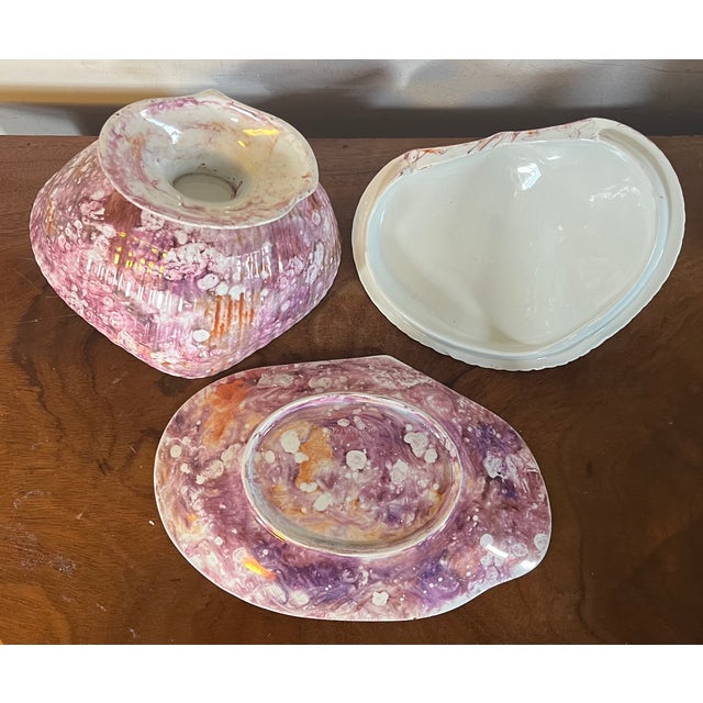 Antique Early 19th Century English George III Wedgwood Pink Moonlight Luster Sea Shell Sauce Tureen and Under Plate Circa 1810 For Sale - Image 11 of 12