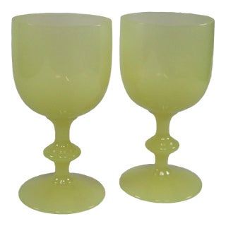 1930s Rare French Yellow Opaline Water Goblets Attributed to Portieux Vallerysthal - Set of 2 For Sale