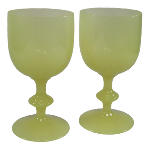 1930s Rare French Yellow Opaline Water Goblets Attributed to Portieux Vallerysthal - Set of 2