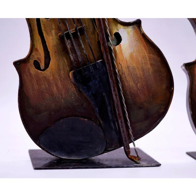 Metal Vintage Decorative Ornamental Metal Sculpture Violin With Bow - a Pair For Sale - Image 7 of 9