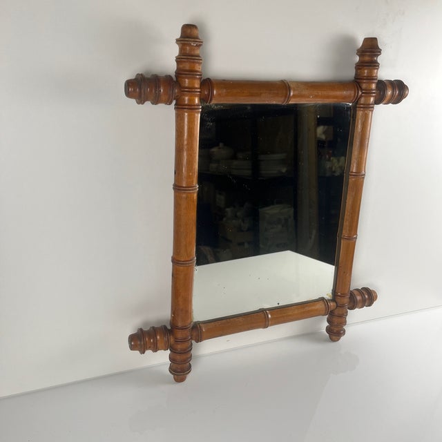 Brown Bamboo-Style Turned Wood Mirror, 1900-1930 For Sale - Image 8 of 14