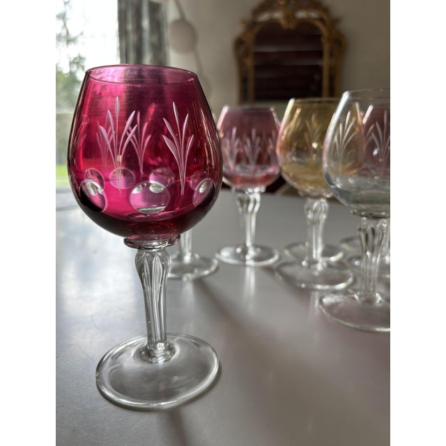 Pink Vintage Colored Crystal Glasses, 1970s, Set of 8 For Sale - Image 8 of 11