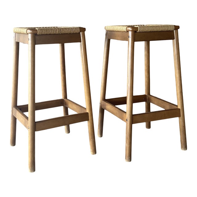 Jute Wrapped Backless Bar Stools a Pair Chairish