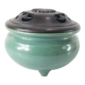 19th C. Chinese Turquoise Green Robin's Egg Blue Crackle Glazed Censer