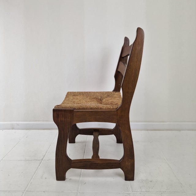 Wood Mid-Century Brutalist Oak Razor Blade Dining Chairs, France, 1960s, Set of 6 For Sale - Image 7 of 17