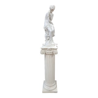 Mid 20th Century Goddess Statue by Moreau With Pedestal - Set of 2 For Sale